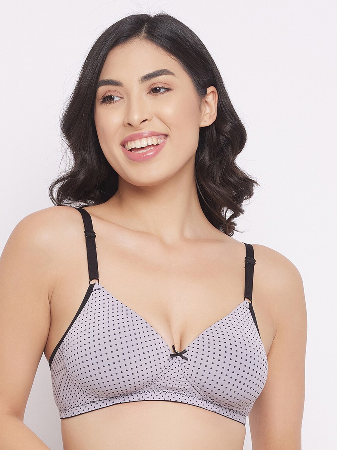 

Clovia Underwired Lightly Padded Polka Dot T-shirt Bra, Grey