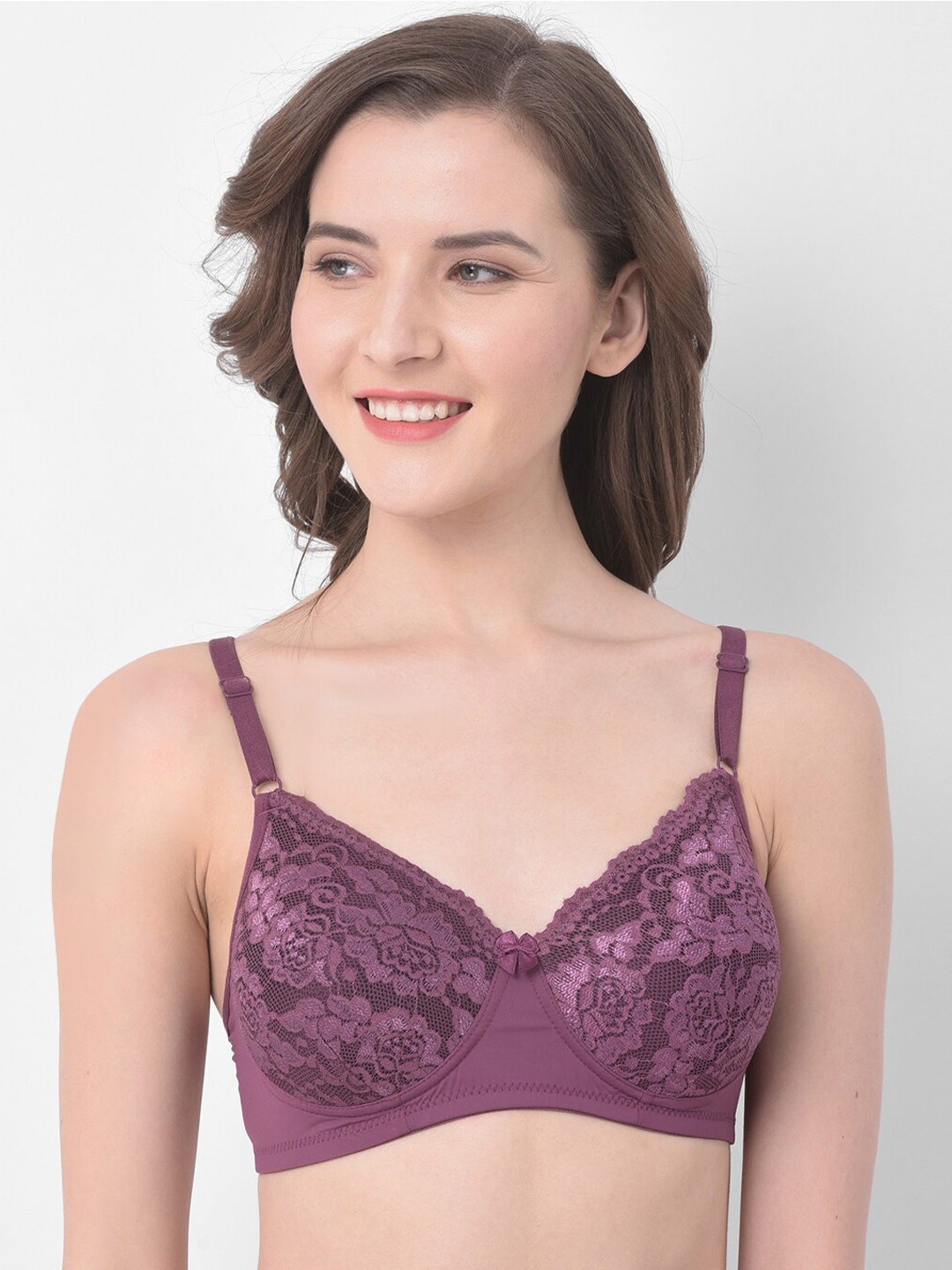 

Clovia Lightly Padded Floral Lace Bra, Purple