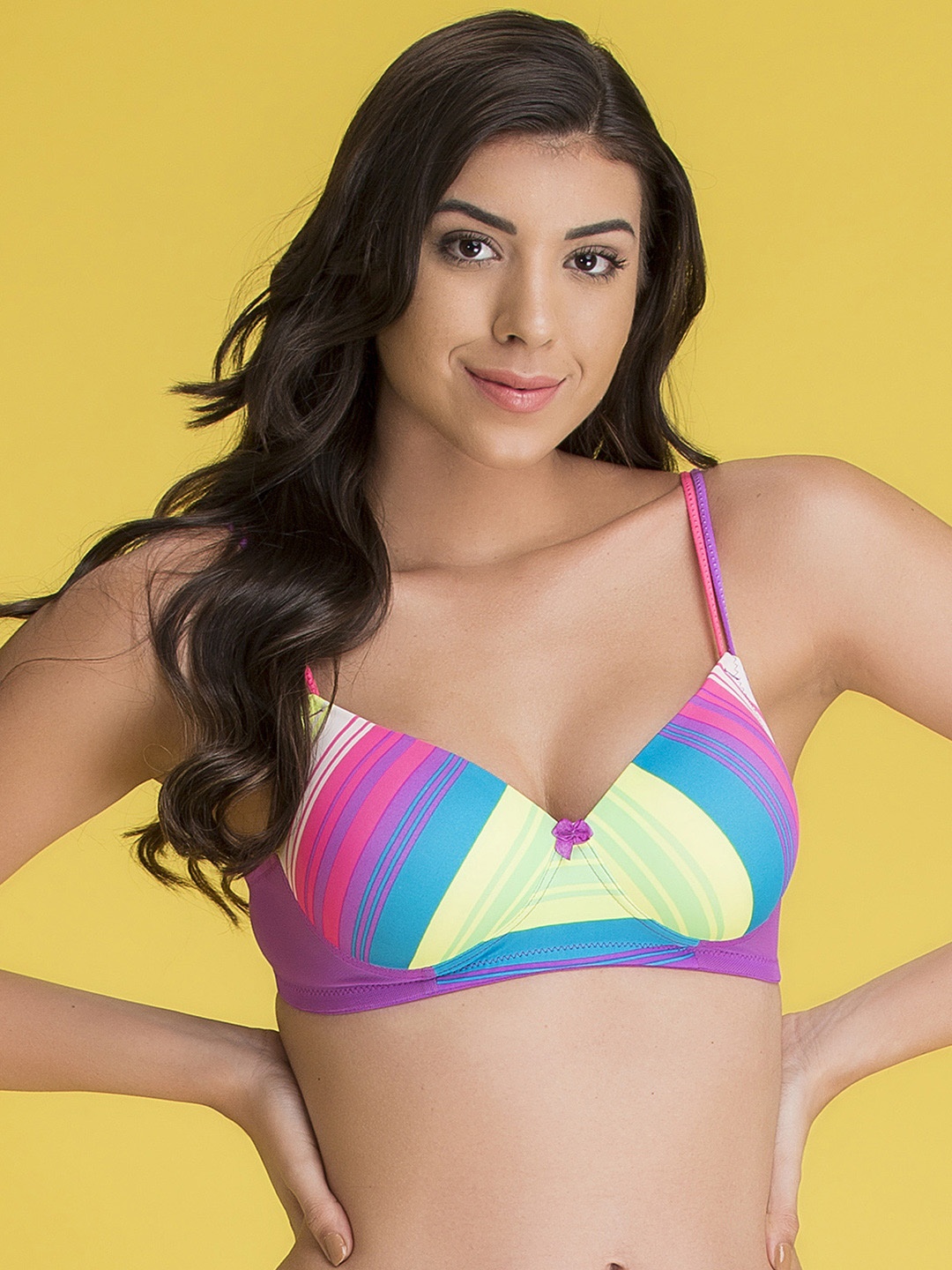 

Clovia Striped Lightly Padded Bra, Purple