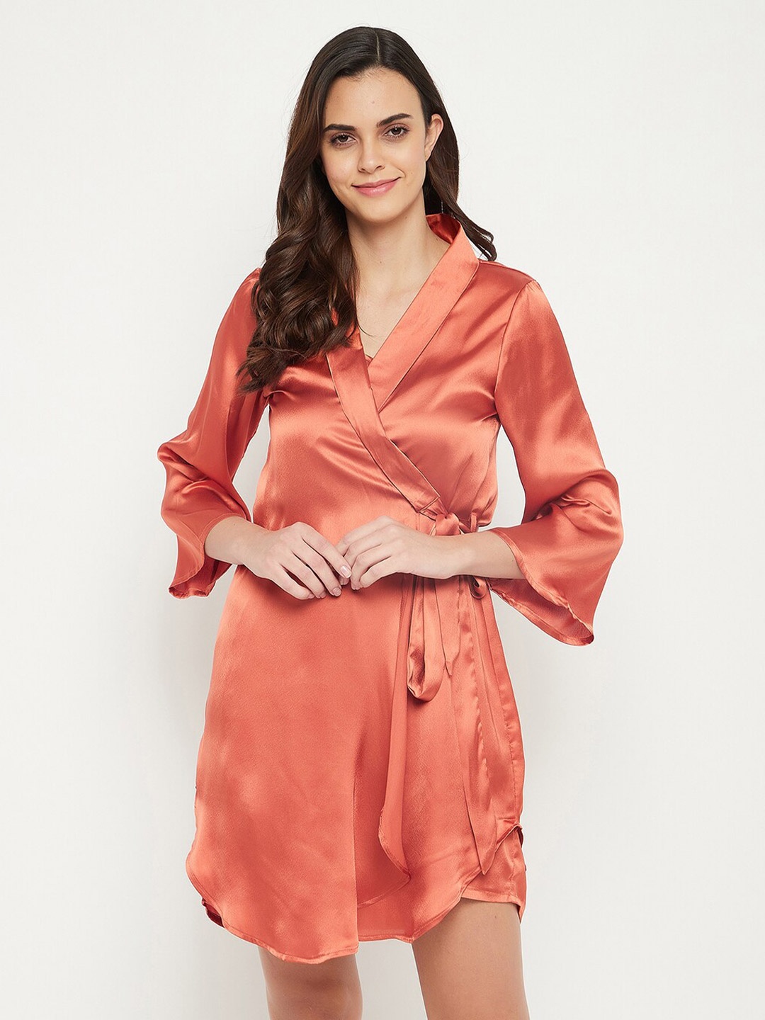 

Clovia Nightdress & Robe Set, Orange