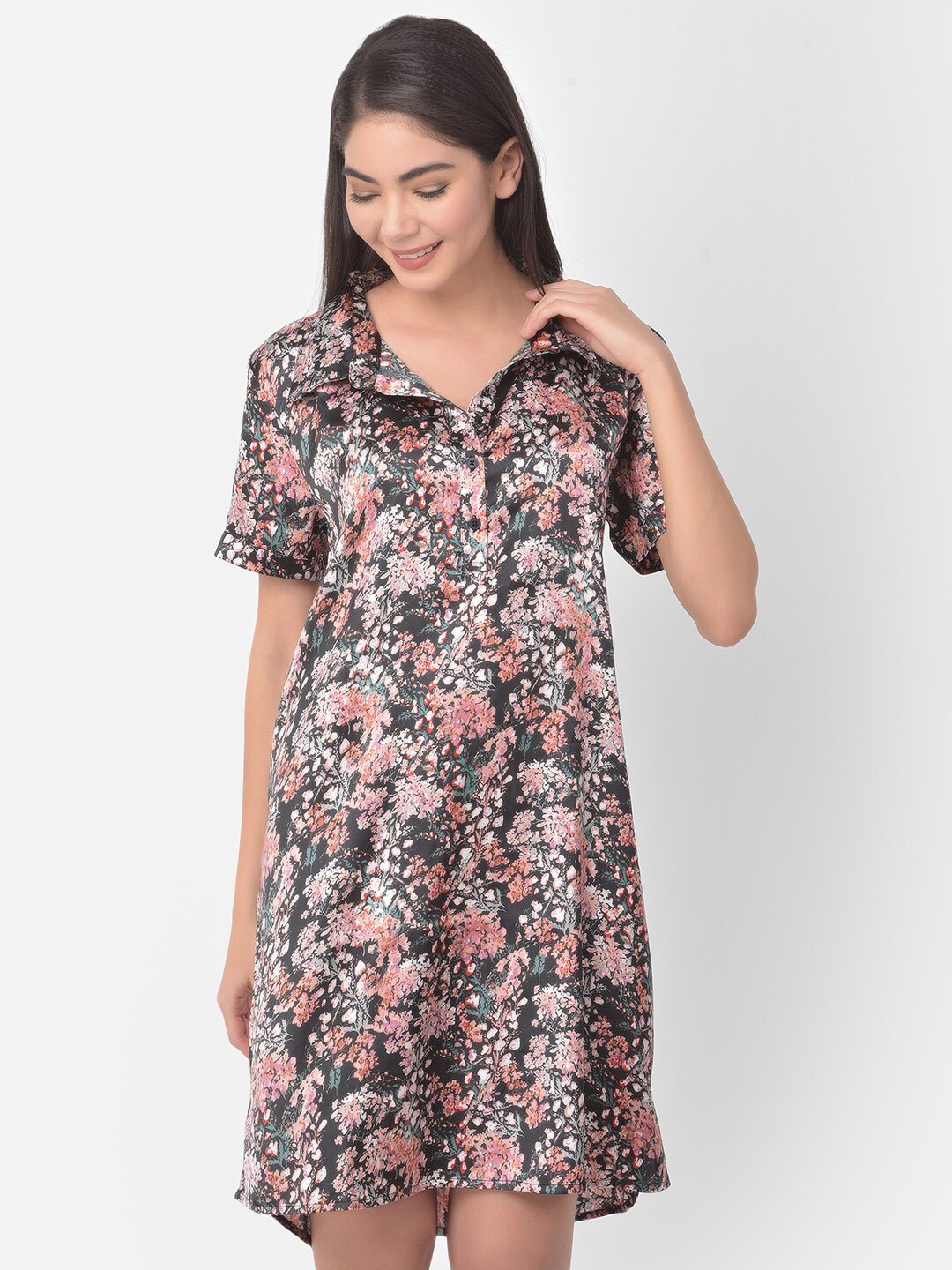 

Clovia Printed Short Nightdress, Grey