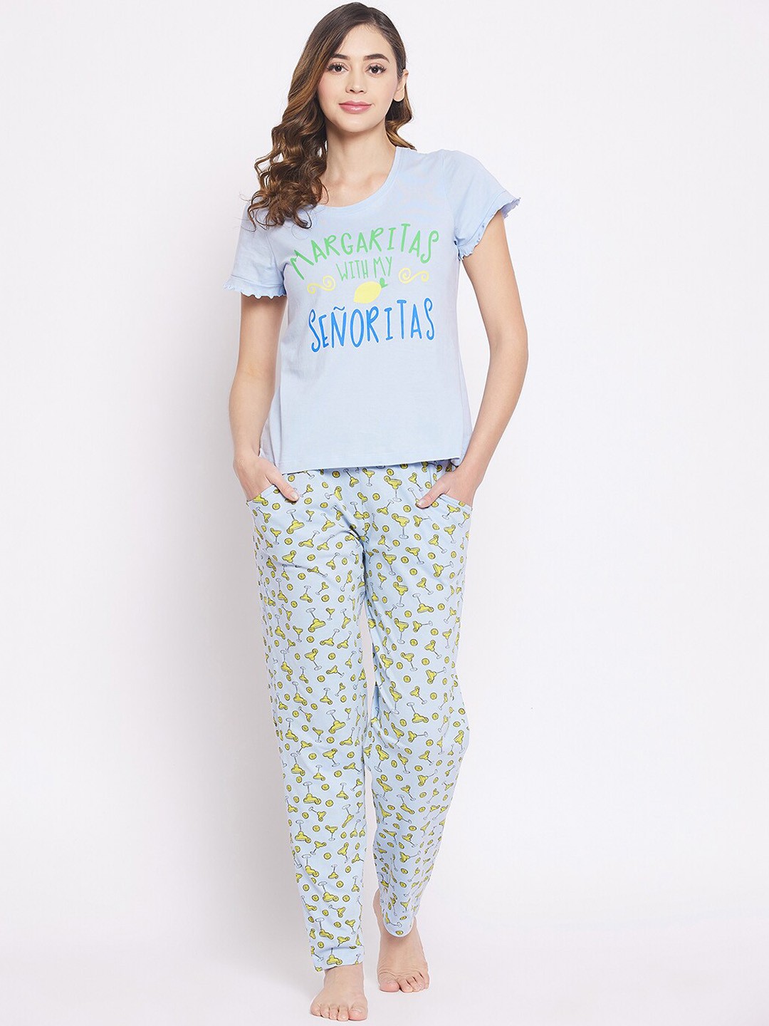 

Clovia Women Printed Night suit, Blue