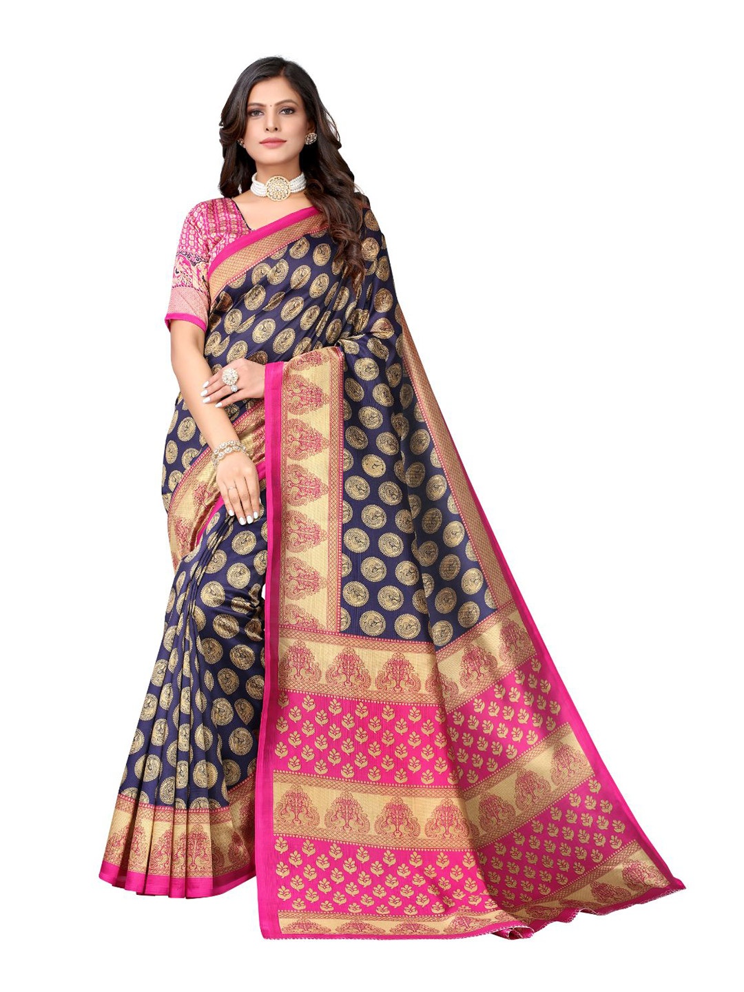 

KALINI Ethnic Motifs Saree, Navy blue