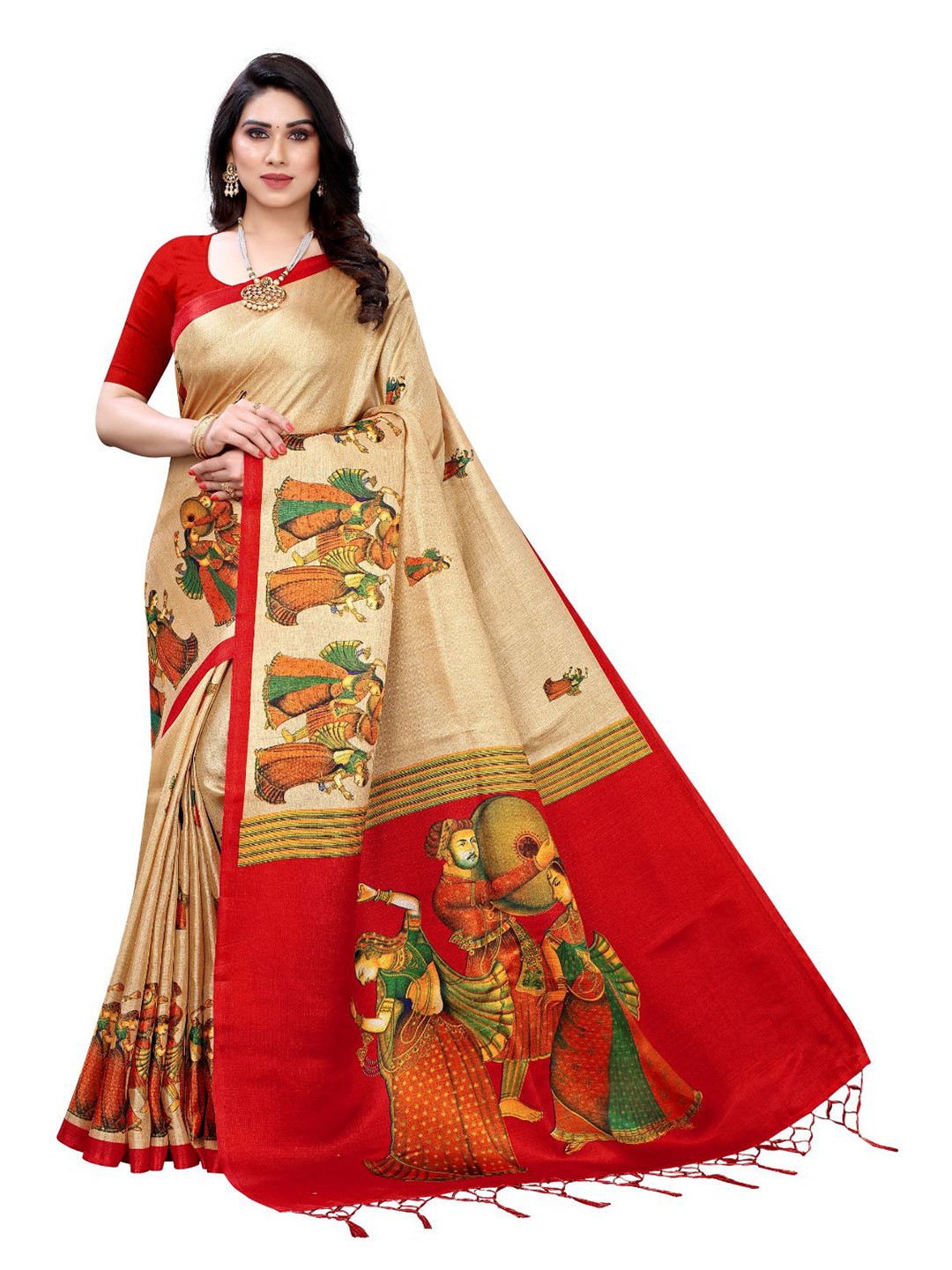 

KALINI Ethnic Motifs Art Silk Ilkal Saree, Beige