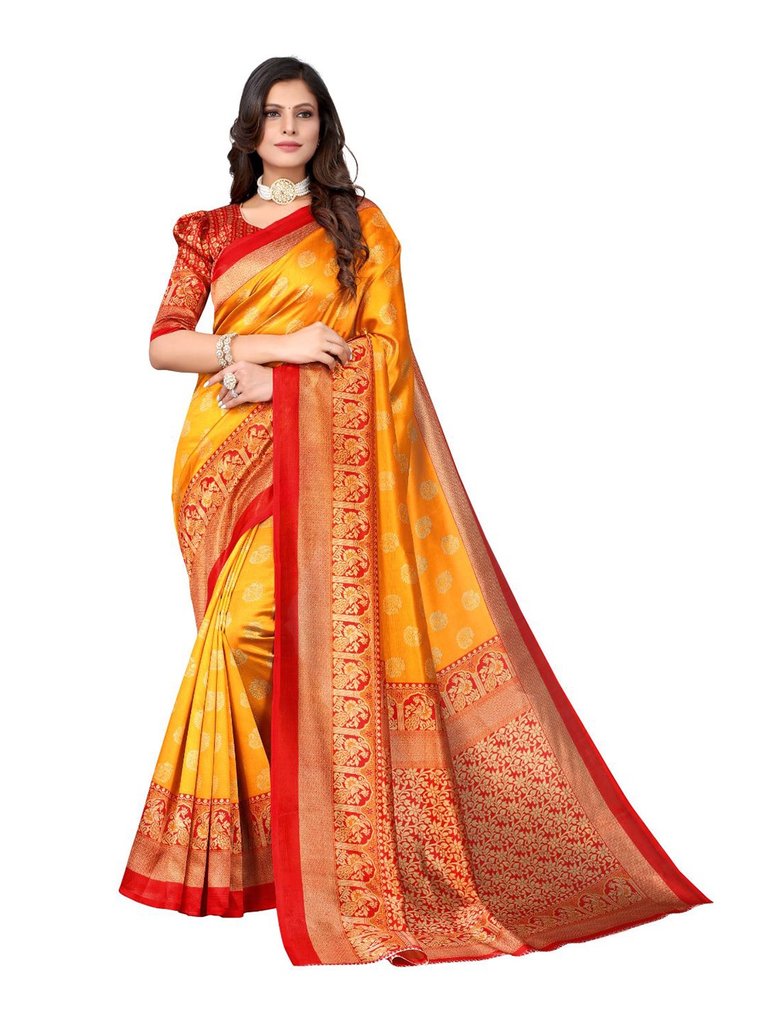 

KALINI Ethnic Motifs Zari Art Silk Ilkal Saree, Mustard