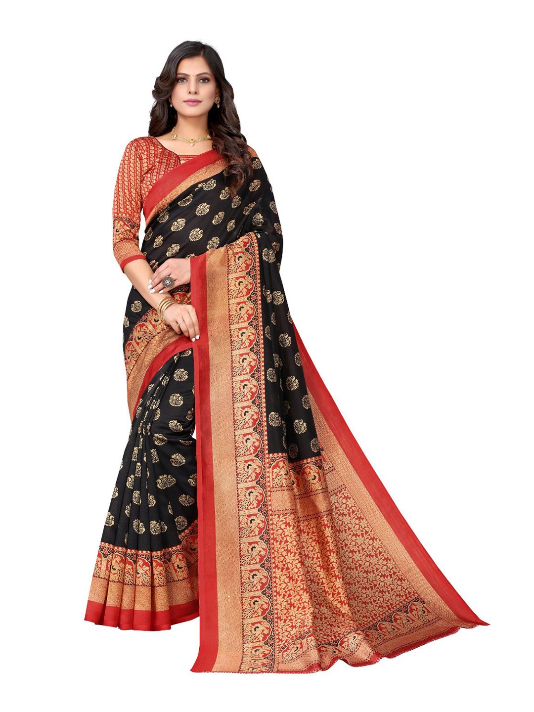 

KALINI Ethnic Motifs Art Silk Ilkal Saree, Black