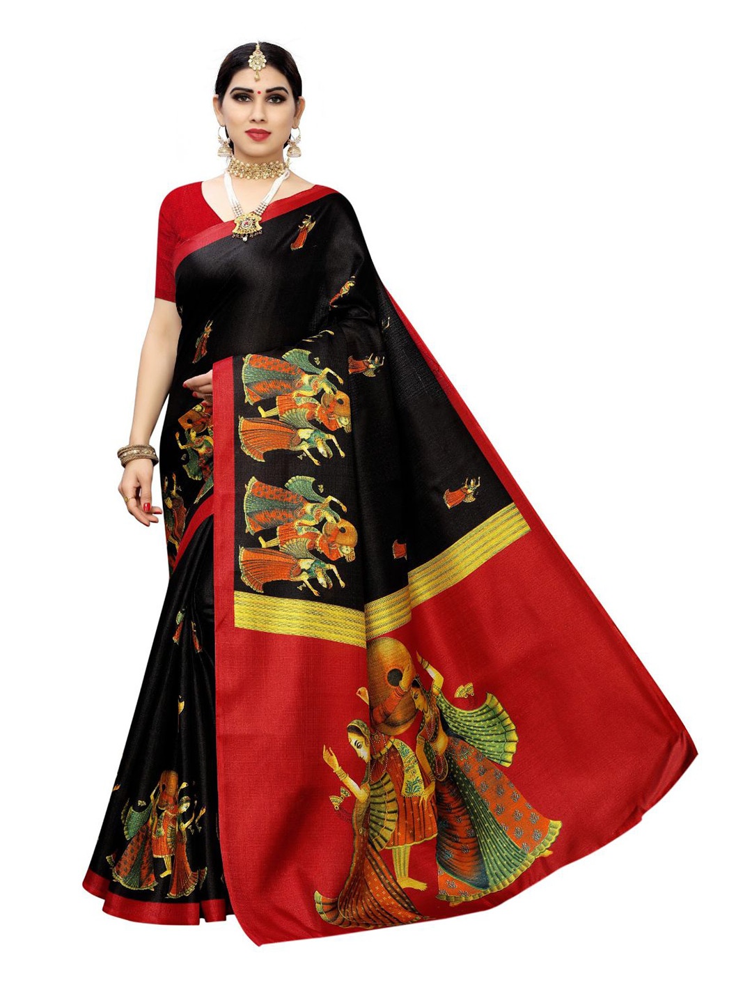 

KALINI Ethnic Motifs Art Silk Ilkal Saree, Black