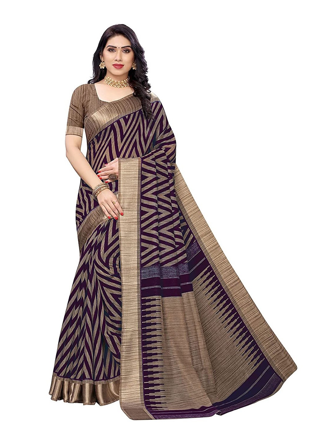 

KALINI Geometric Printed Art Silk Saree, Burgundy