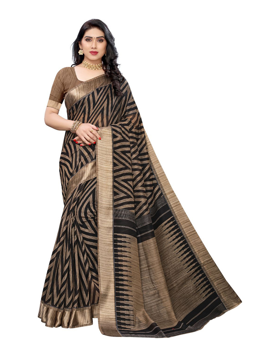 

KALINI Geometric Printed Ilkal Saree, Black