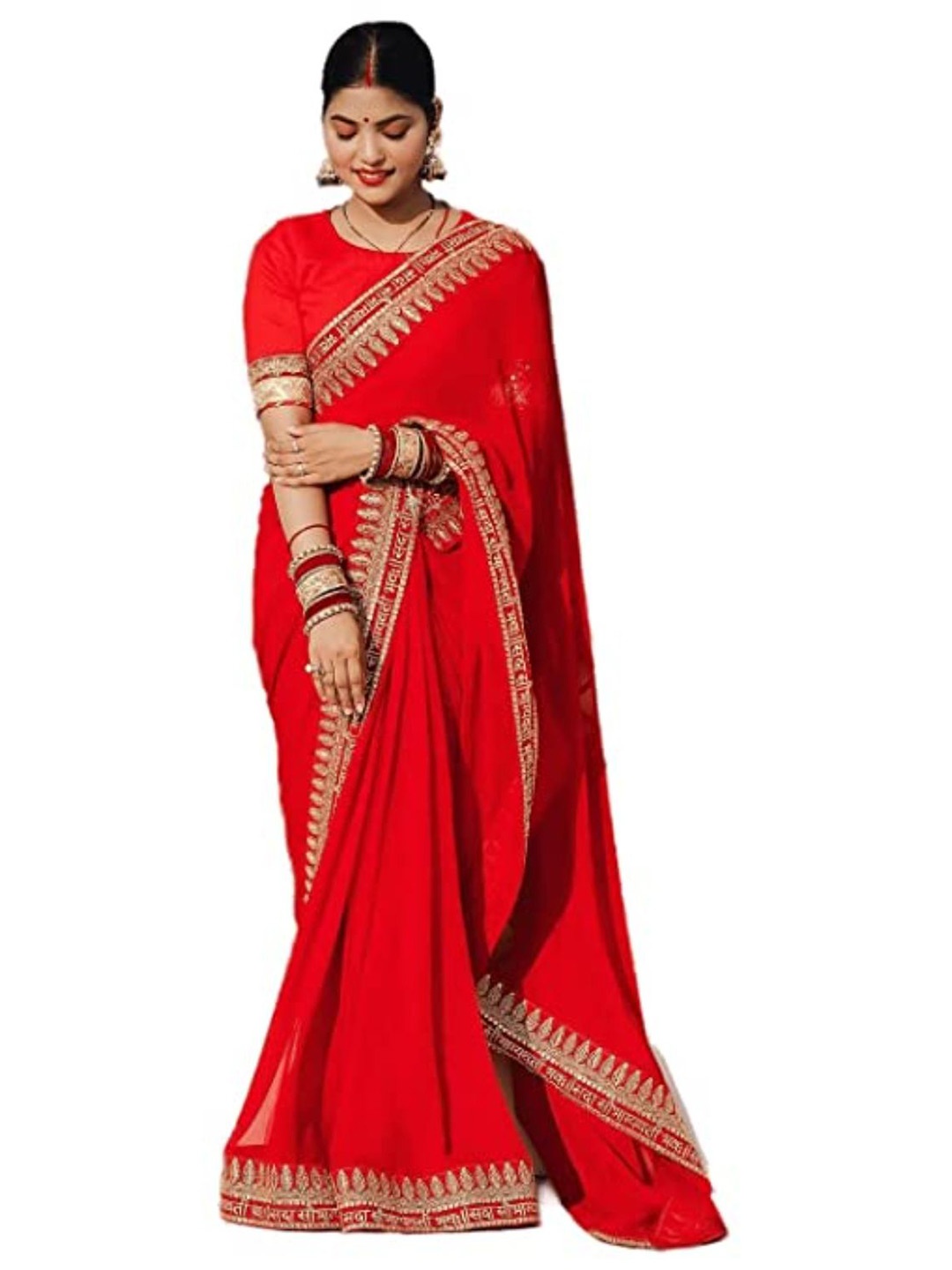 

KALINI Embroidered Ilkal Saree, Red