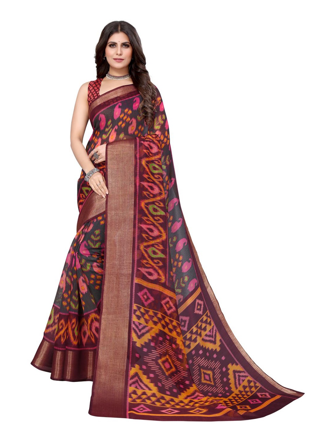 

KALINI Ethnic Motifs Zari Ilkal Saree, Black
