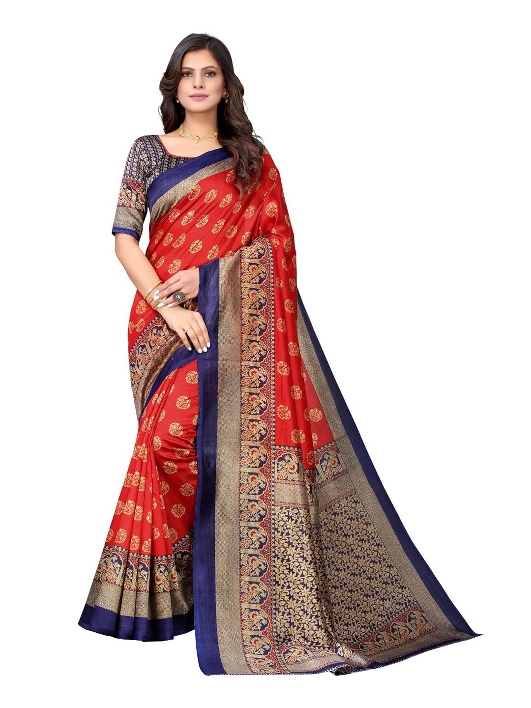 

KALINI Ethnic Motifs Zari Art Silk Ilkal Saree, Red