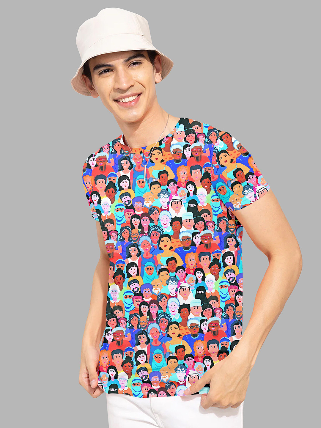

Fashion FRICKS Men Multicoloured Printed V-Neck Loose T-shirt, Multi