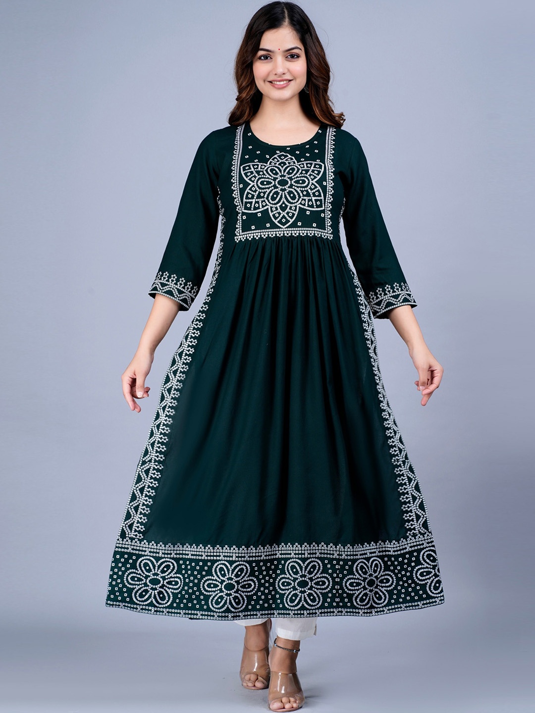 

KALINI Women Bandhani Printed Anarkali Kurta, Green