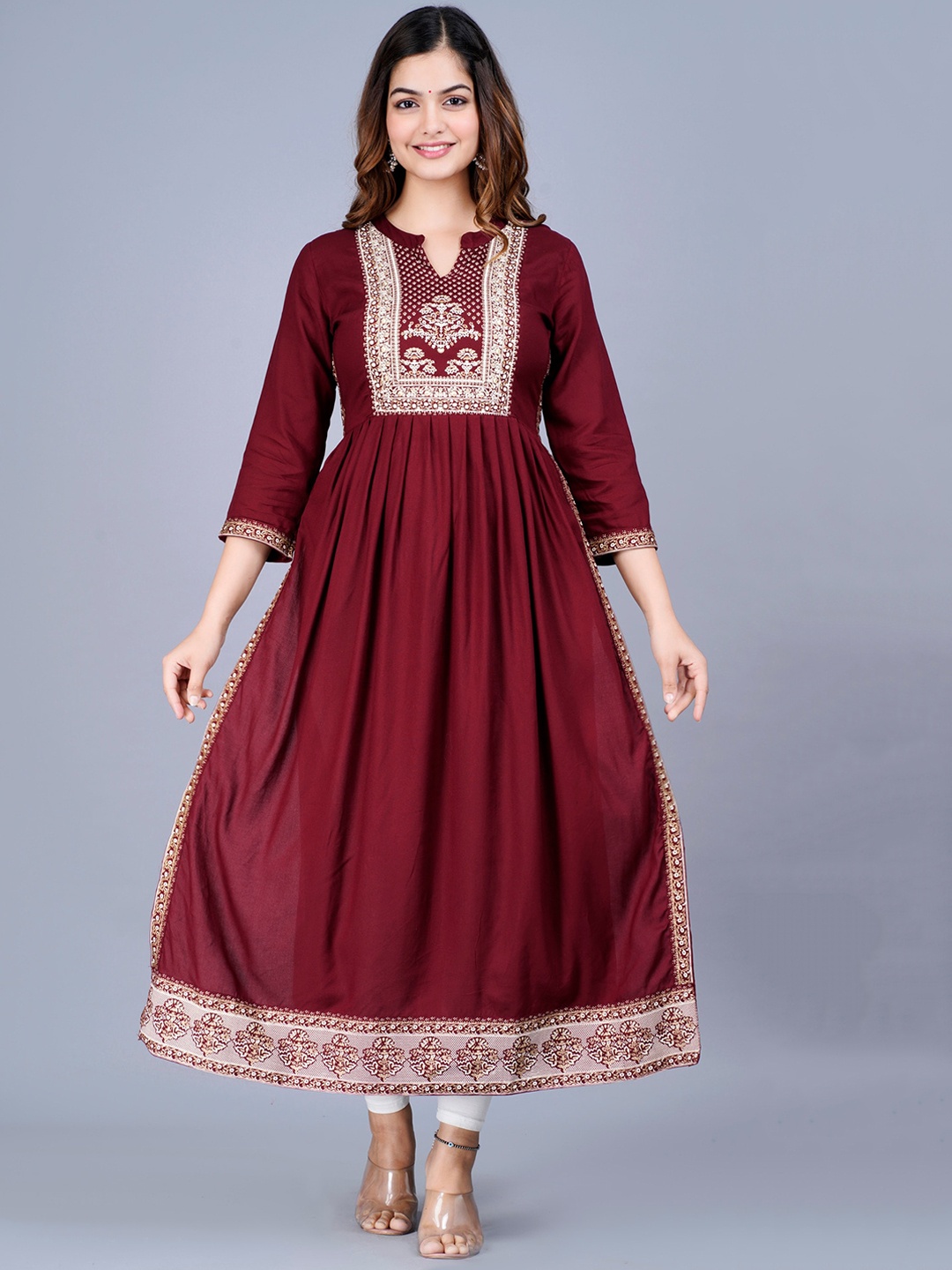 

KALINI Women Floral Printed Anarkali Kurta, Maroon