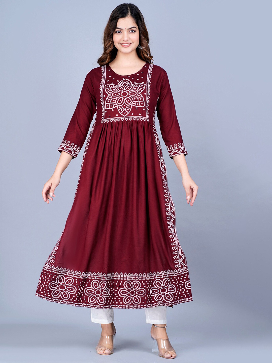 

KALINI Women Printed Bandhani Regular A-Line Kurta, Maroon