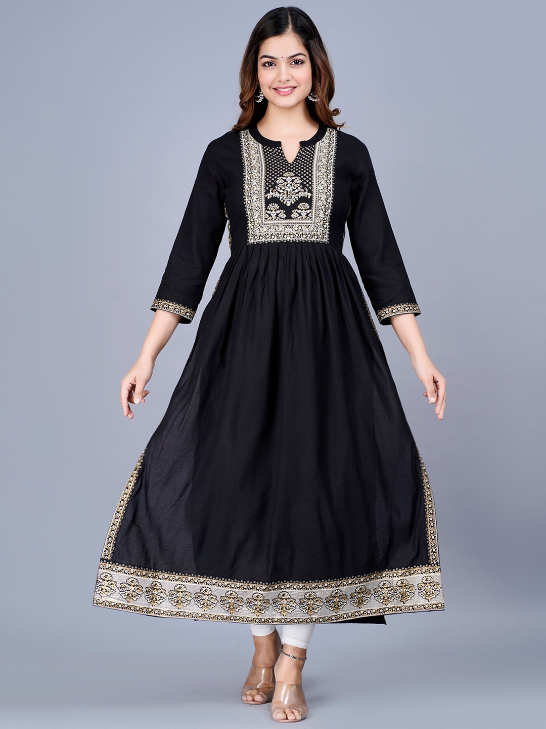 

KALINI Women Floral Printed Floral Anarkali Kurta, Black