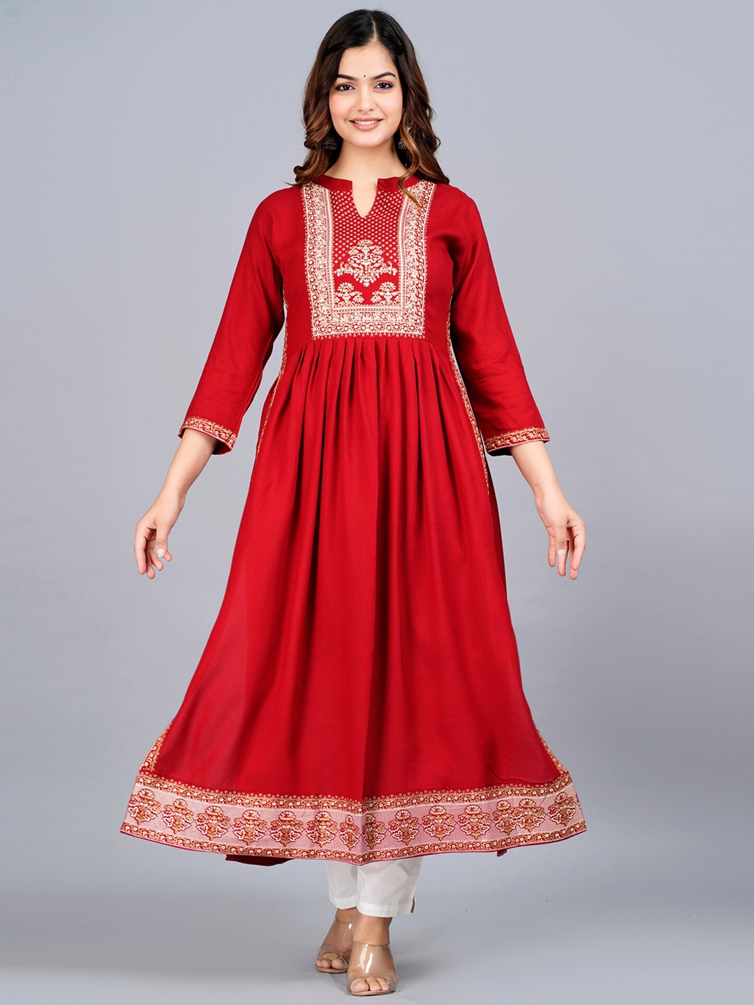 

KALINI Ethnic Motifs Yoke Design A-Line Kurta, Red