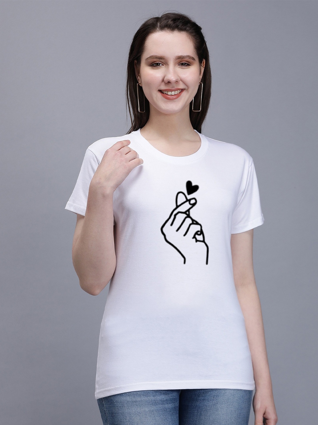 

TRENDY RABBIT Women Round Neck Cotton T-shirt, White