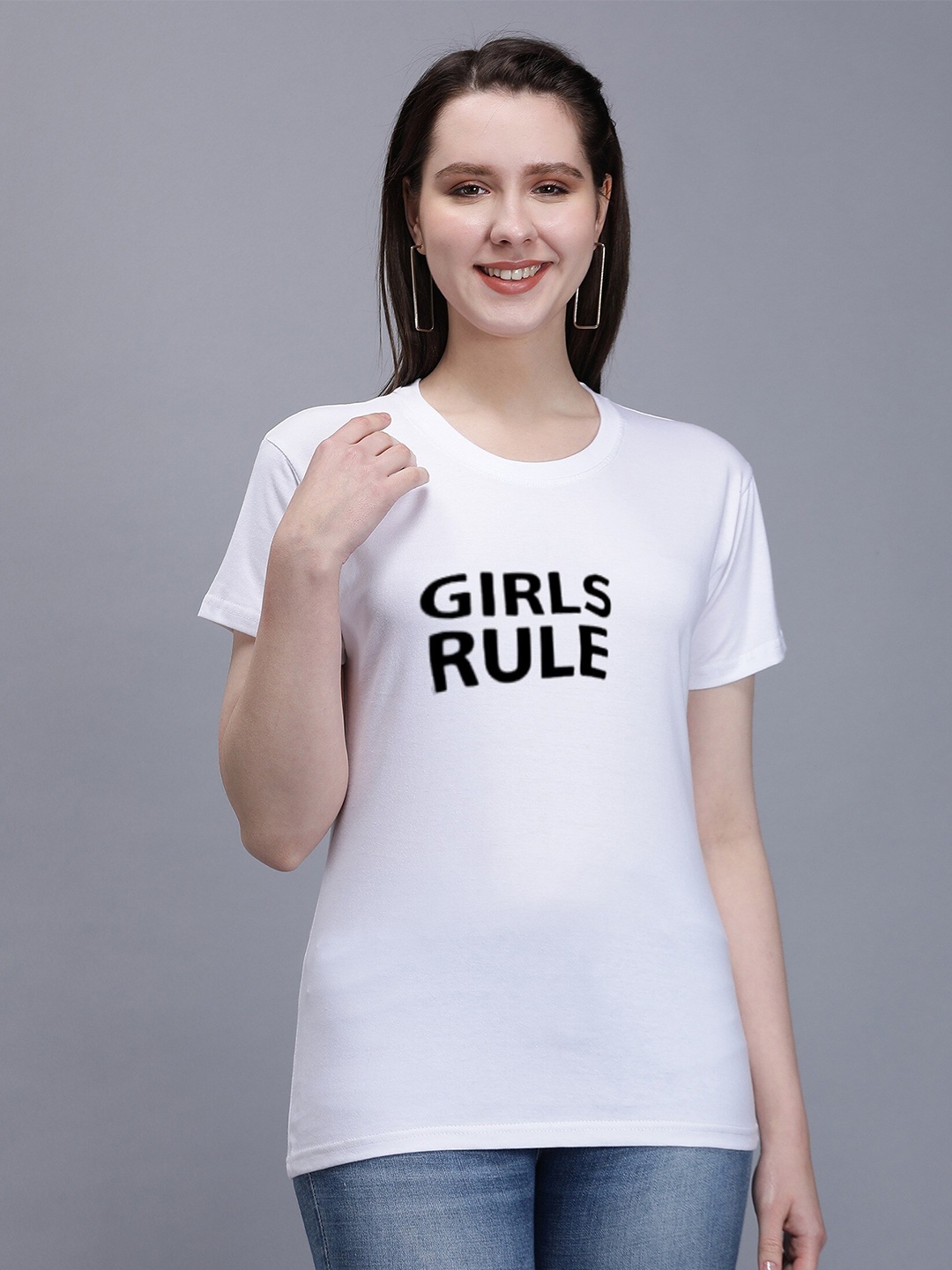 

TRENDY RABBIT Women Pure Cotton Slim Fit T-shirt, White