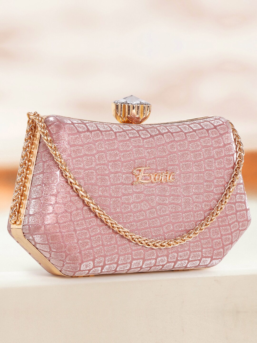 

Exotic Textured Suede Half Moon Sling Bag, Pink