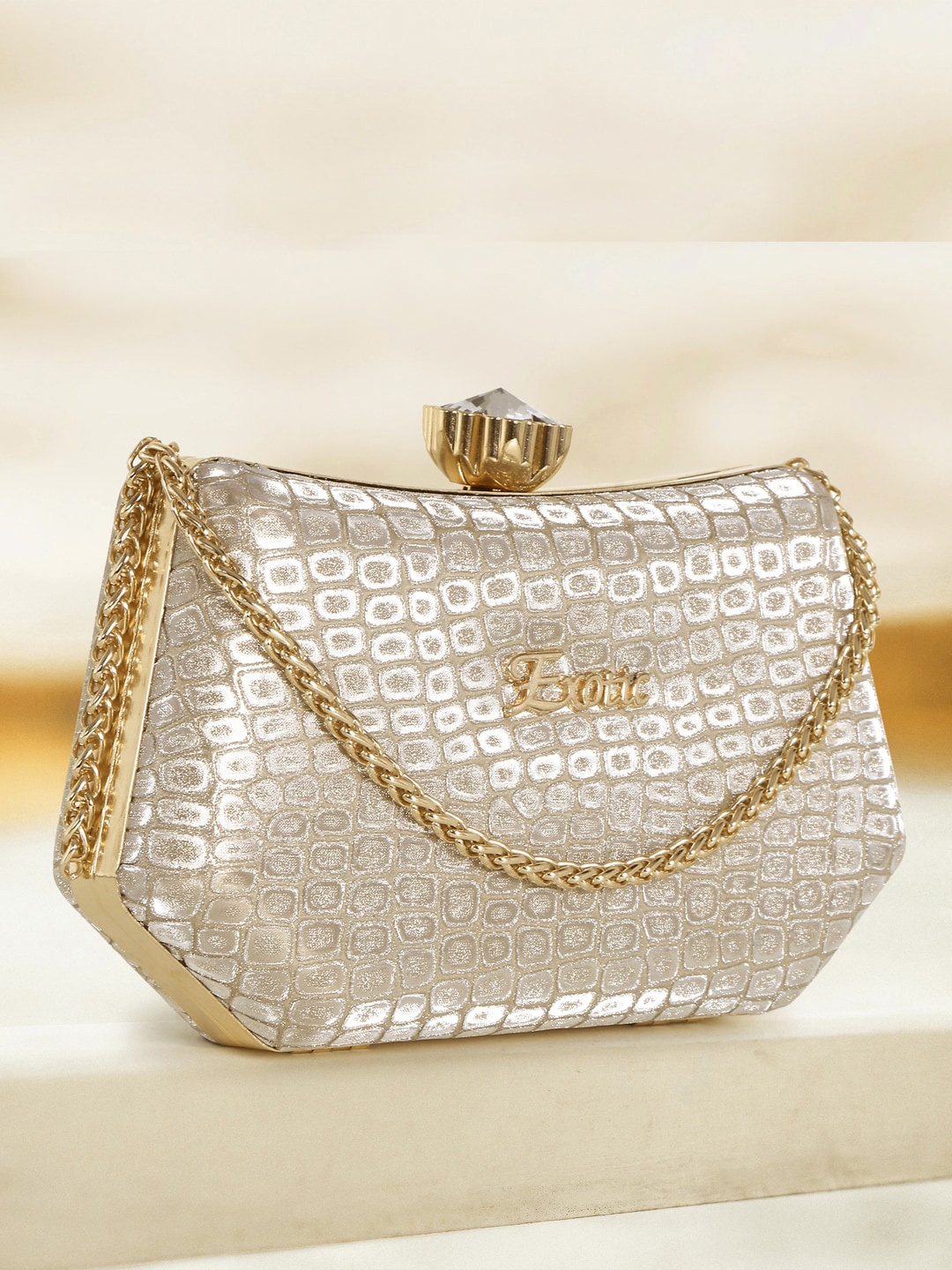 

Exotic Textured Suede Structured Sling Bag, Silver