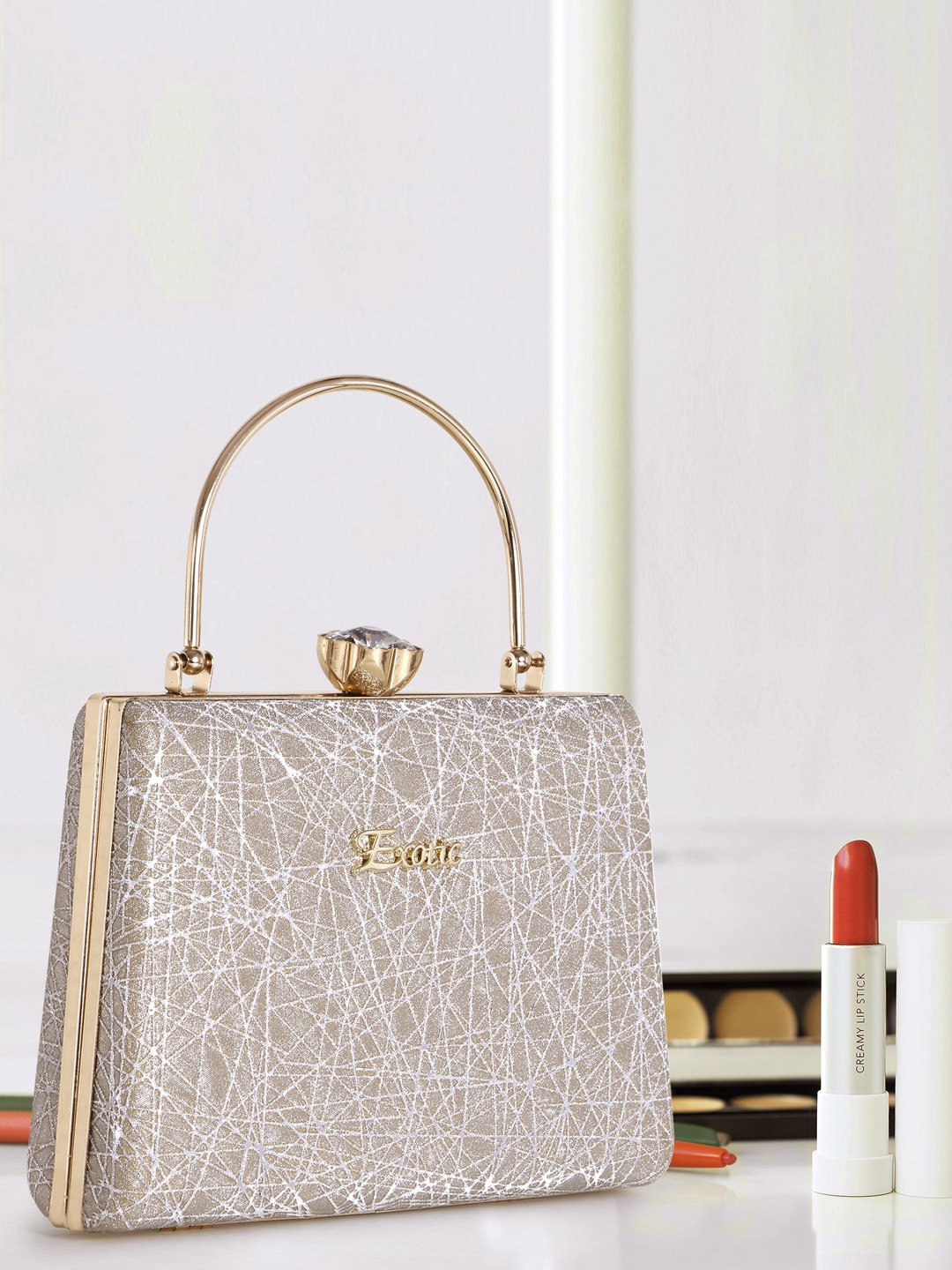 

Exotic Textured Suede Structured Handheld Bag, Silver