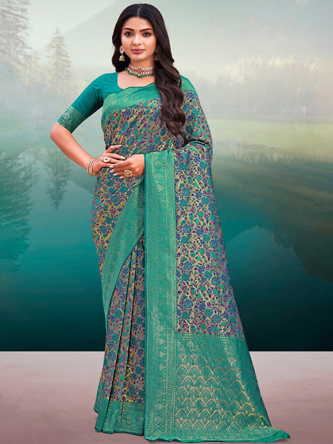 

Exclusiva Woven Design Zari Banarasi Saree, Sea green