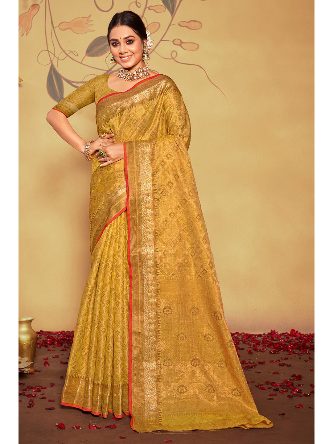 

Exclusiva Ethnic Motif Woven Design Zari Banarasi Silk Saree, Mustard