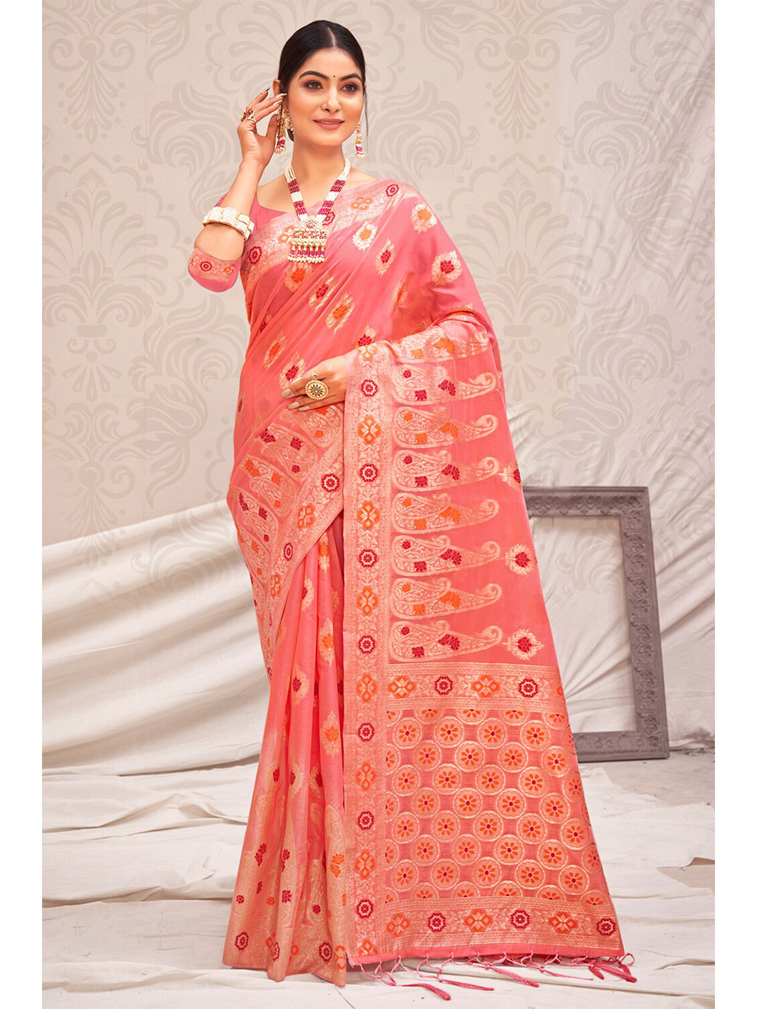 

Exclusiva Woven Design Zari Banarasi Saree, Pink