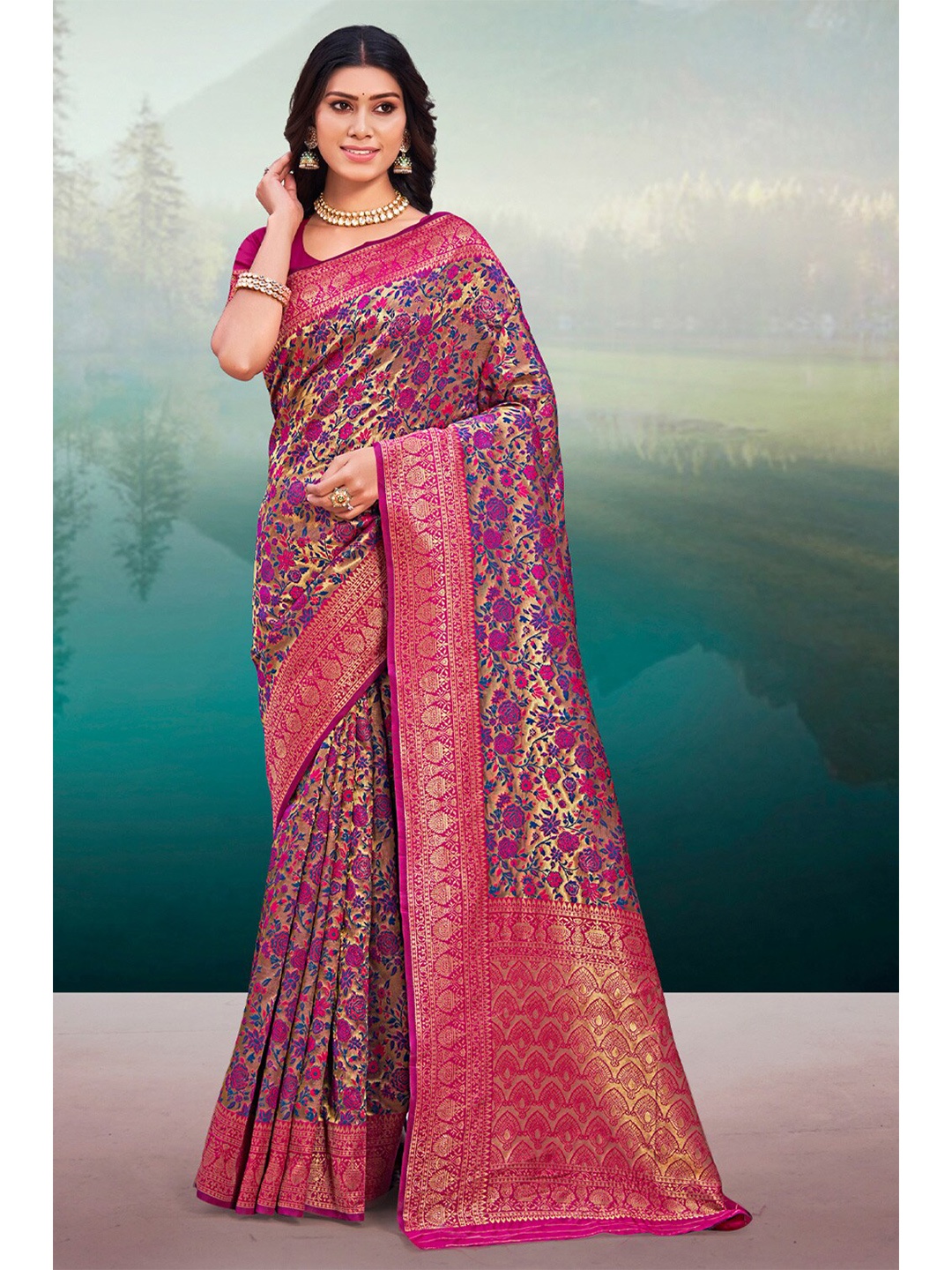 

Exclusiva Woven Design Zari Silk Blend Banarasi Saree, Purple
