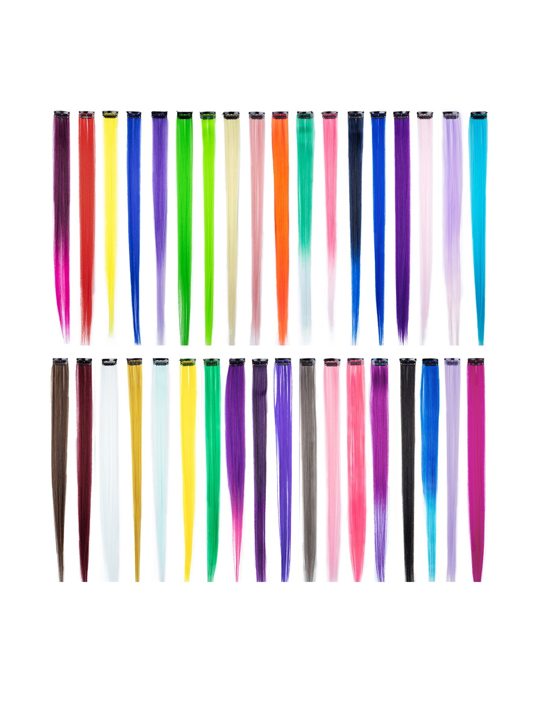 

CHANDERKASH Set Of 12 Synthetic Nylon Colored Straight Long Hair Extensions, Pink