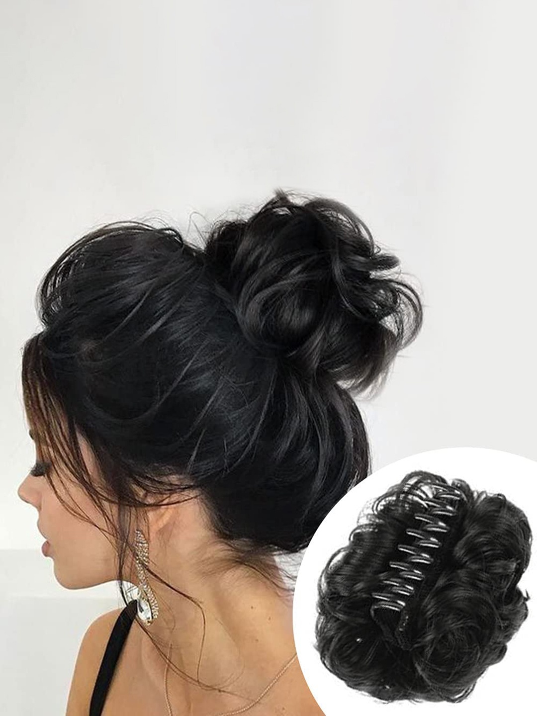 

CHANDERKASH Synthetic Nylon Messy Curly Bun Hair Extension Clutcher - Black