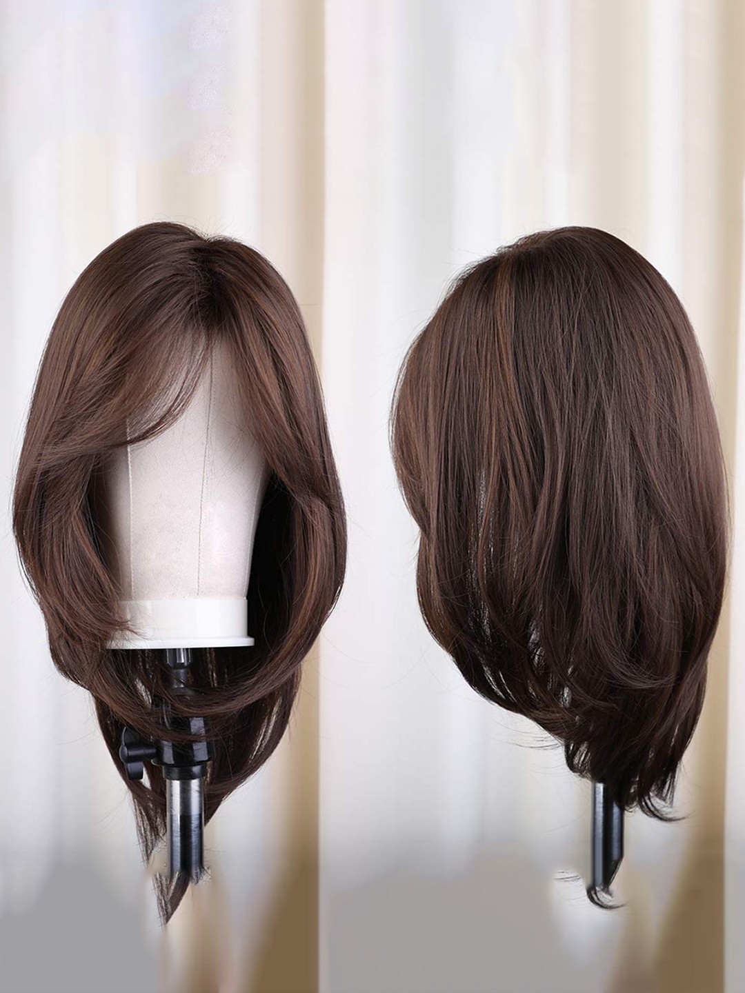 

CHANDERKASH Full Head Synthetic Straight Hair Wig with Bangs - Natural Brown