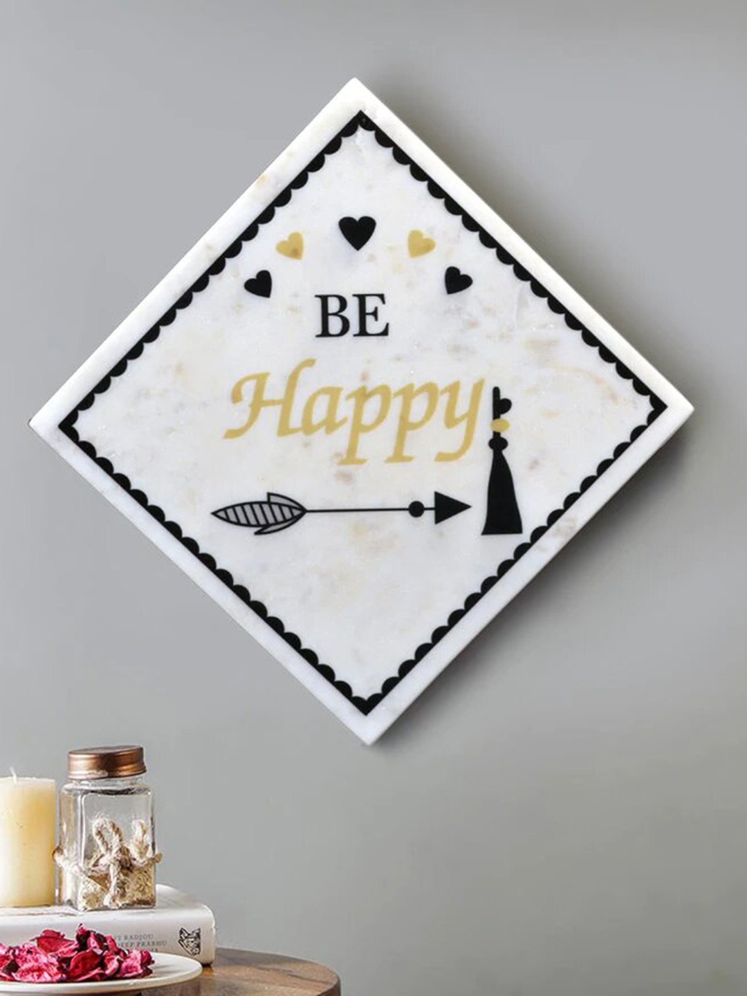 

POSH-N-PLUSH White & Black Be Happy Be Bright Be You Marble Wall Art