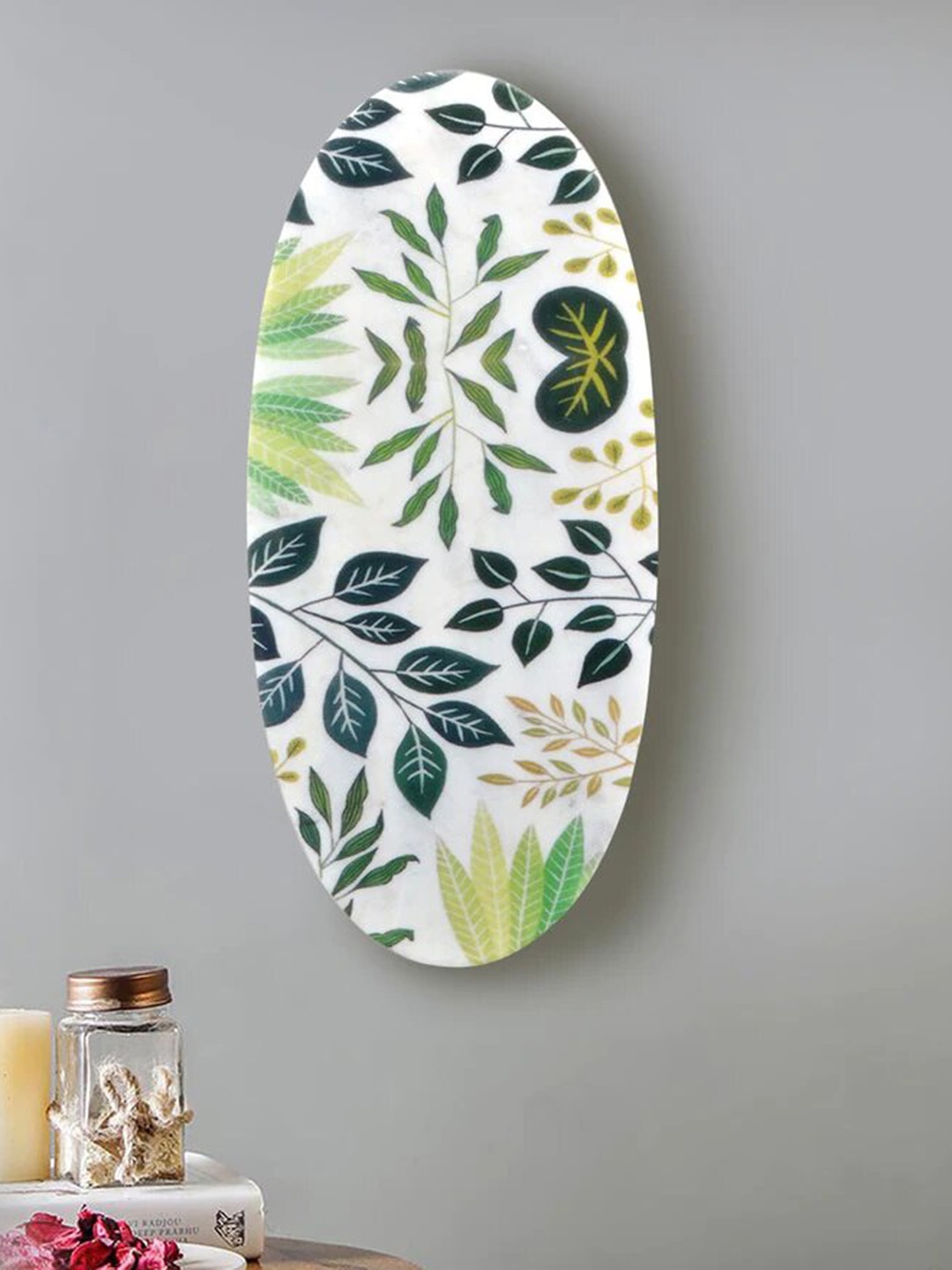 

POSH-N-PLUSH White & Green Tropical Vibes Marble Wall Art