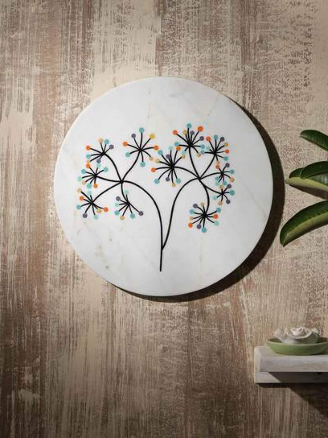 

POSH-N-PLUSH White & Blue Tree of life Marble Wall Art