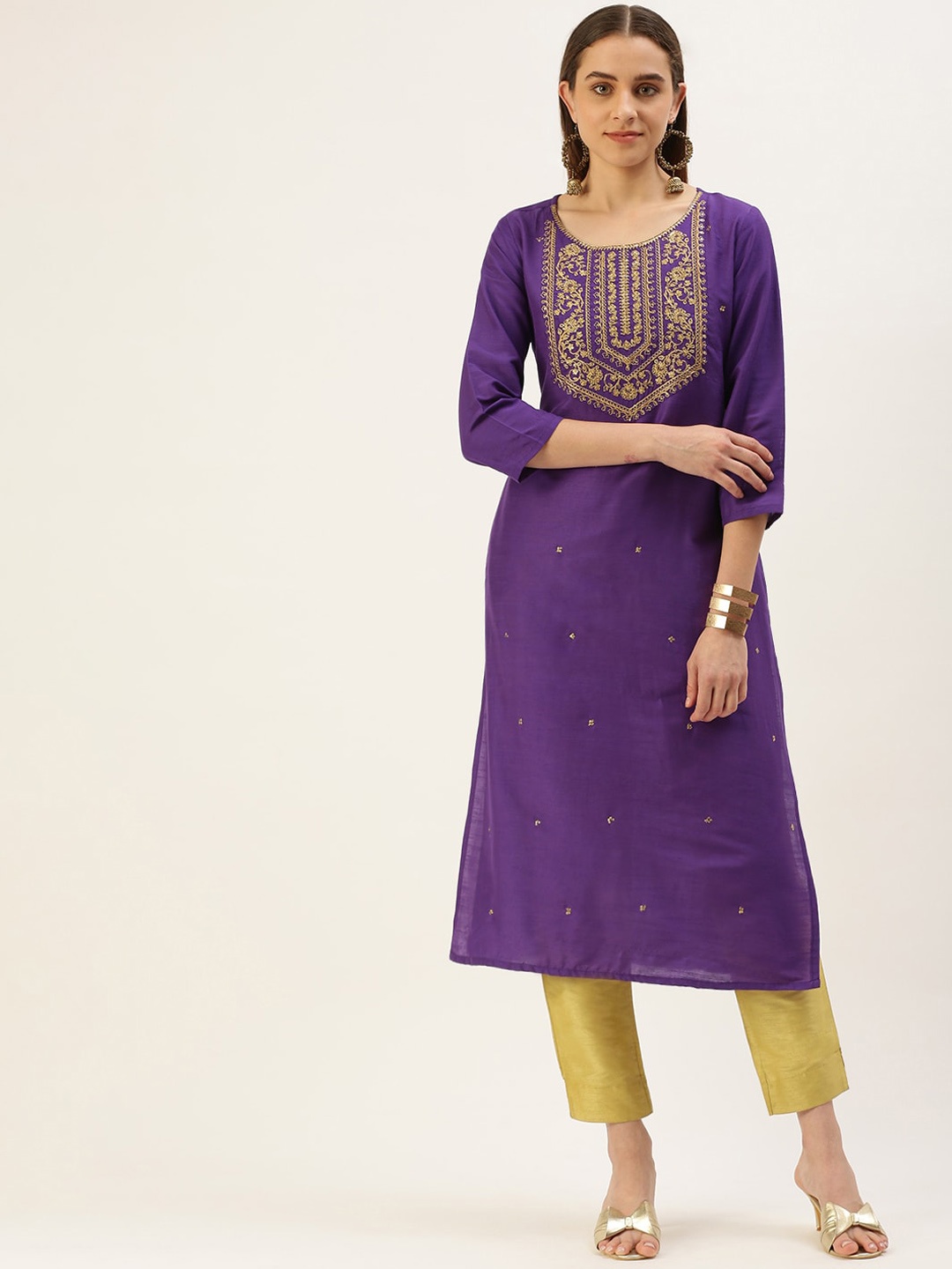 

FLAVIDO Women Ethnic Motifs Embroidered Thread Work Kurta, Purple