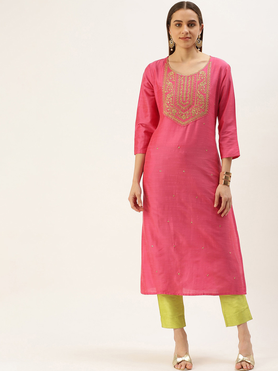 

FLAVIDO Women Yoke Design Embellished Sequins Kurta, Pink