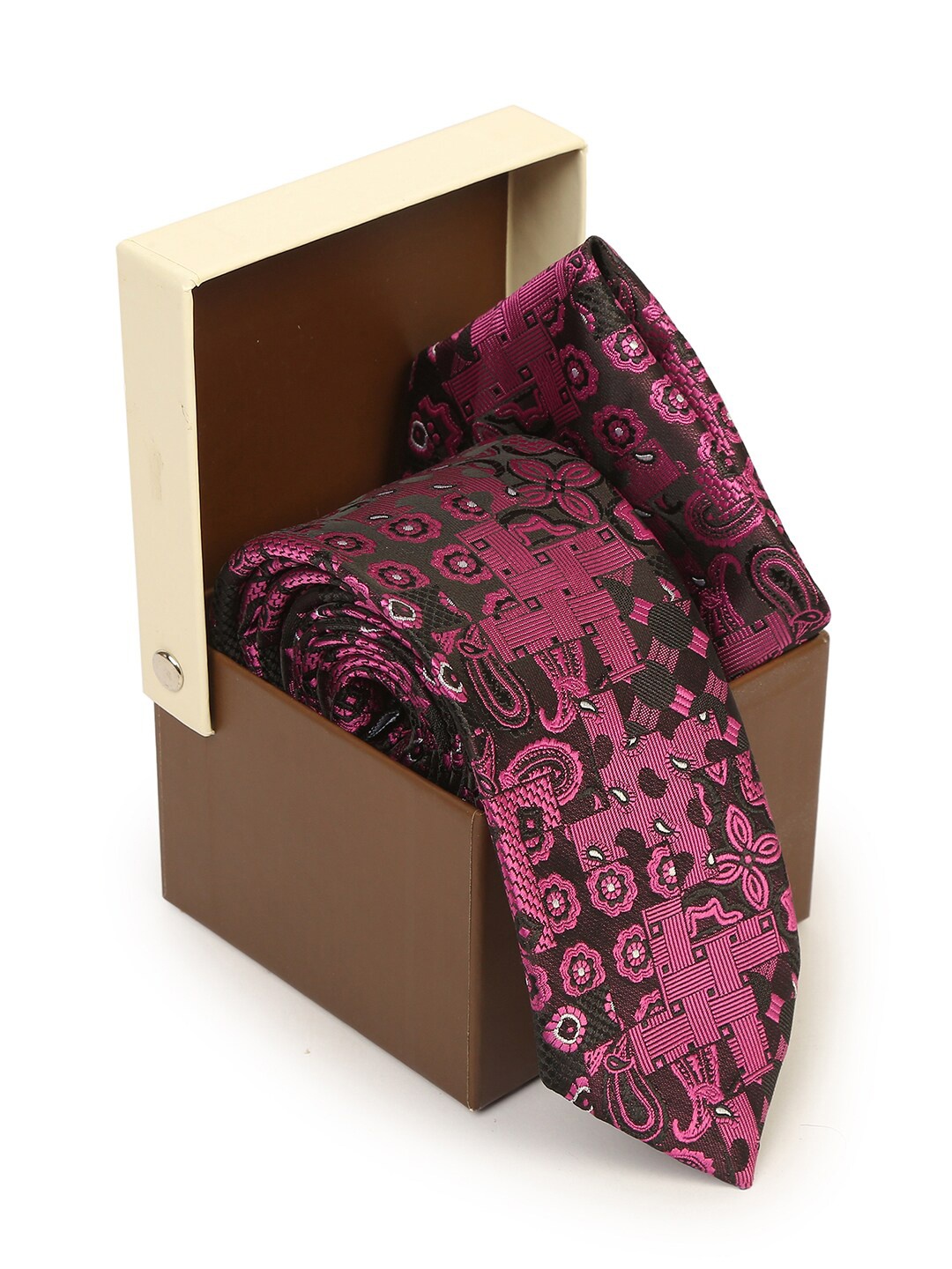 

Hashburys Men Woven Design Broad Tie with Pocket Square, Pink
