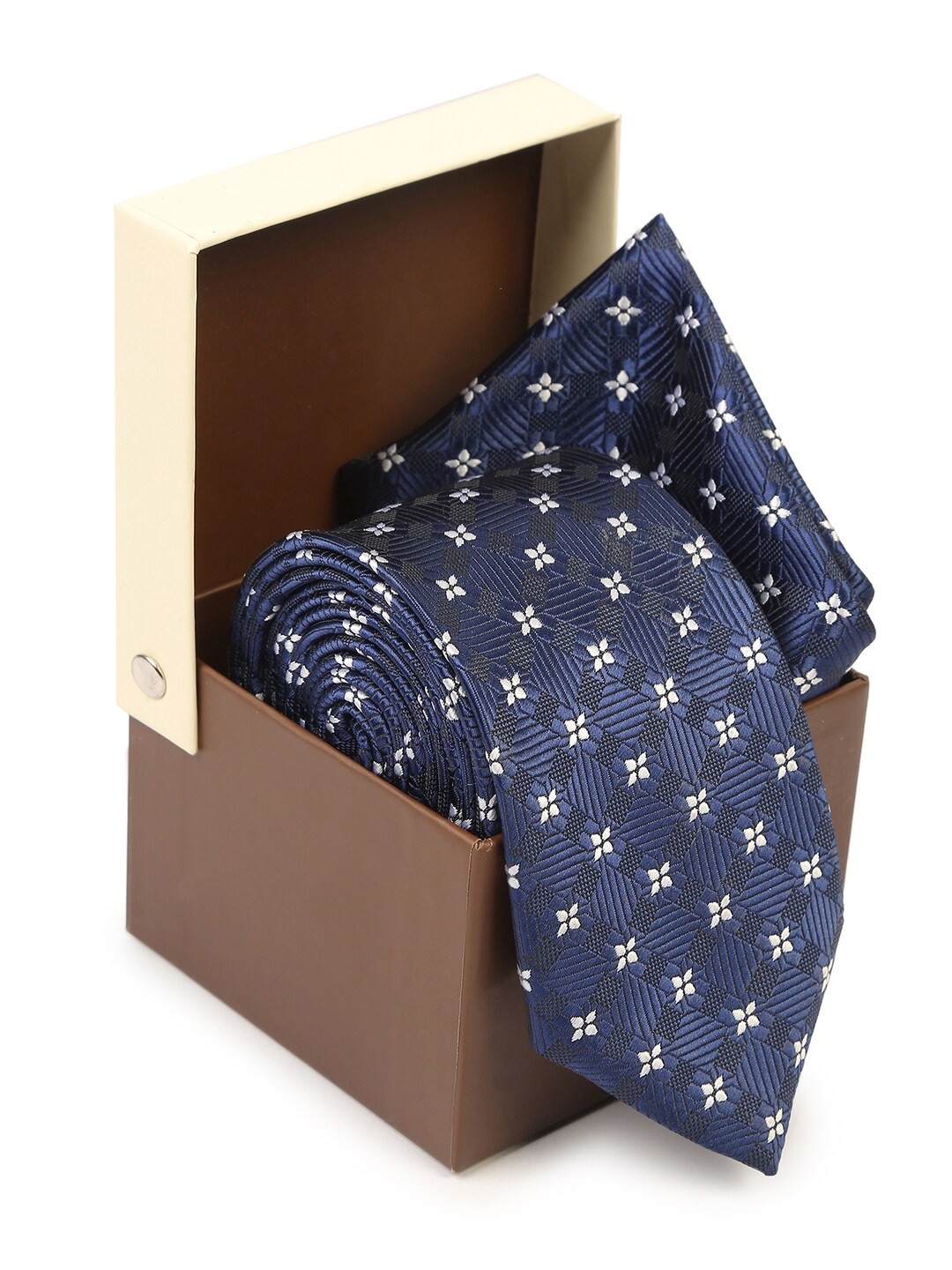 

Hashburys Men Woven Design Broad Tie with Pocket Square, Navy blue