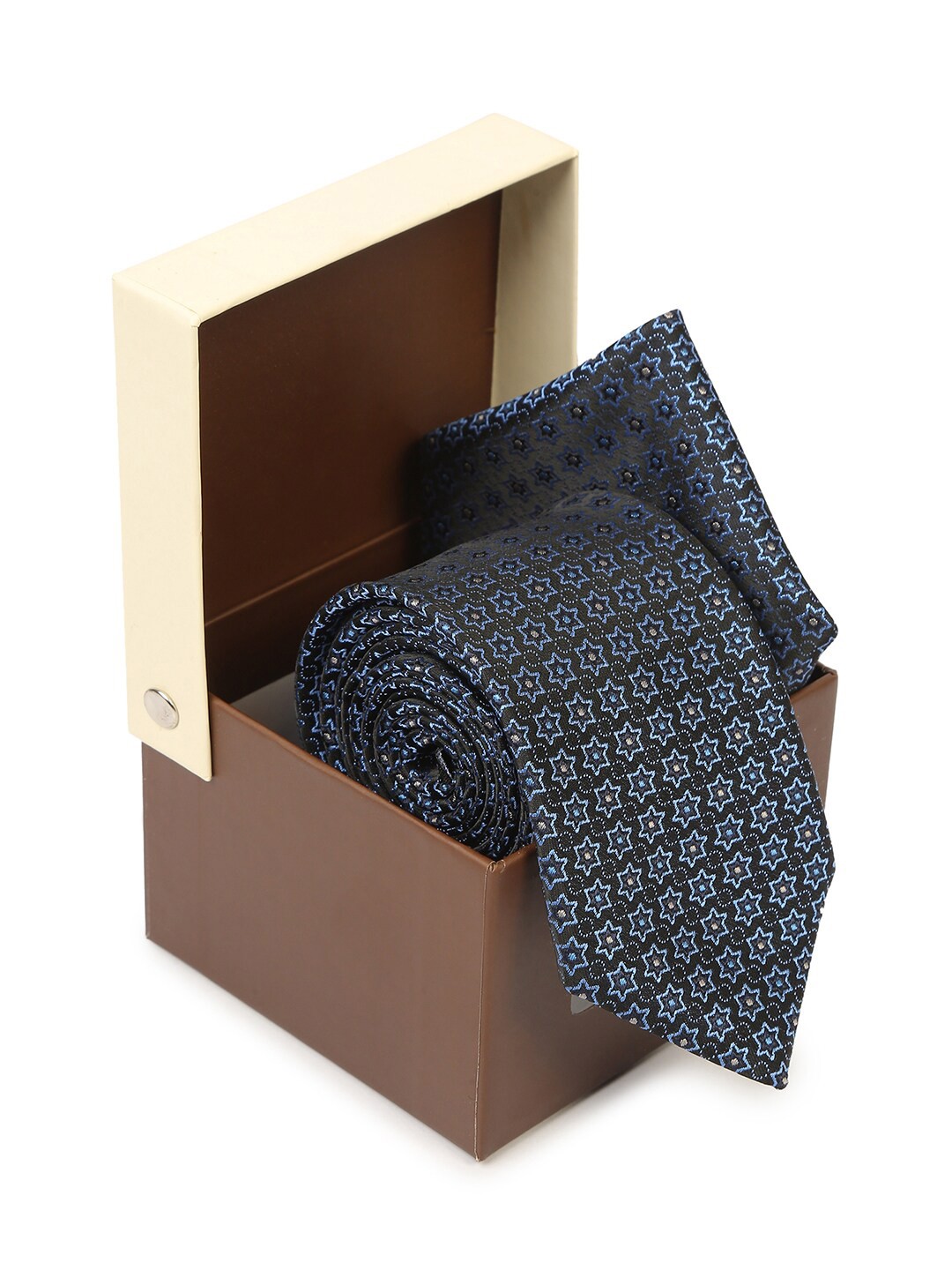 

Hashburys Men Woven Design Broad Tie with Pocket Square, Navy blue