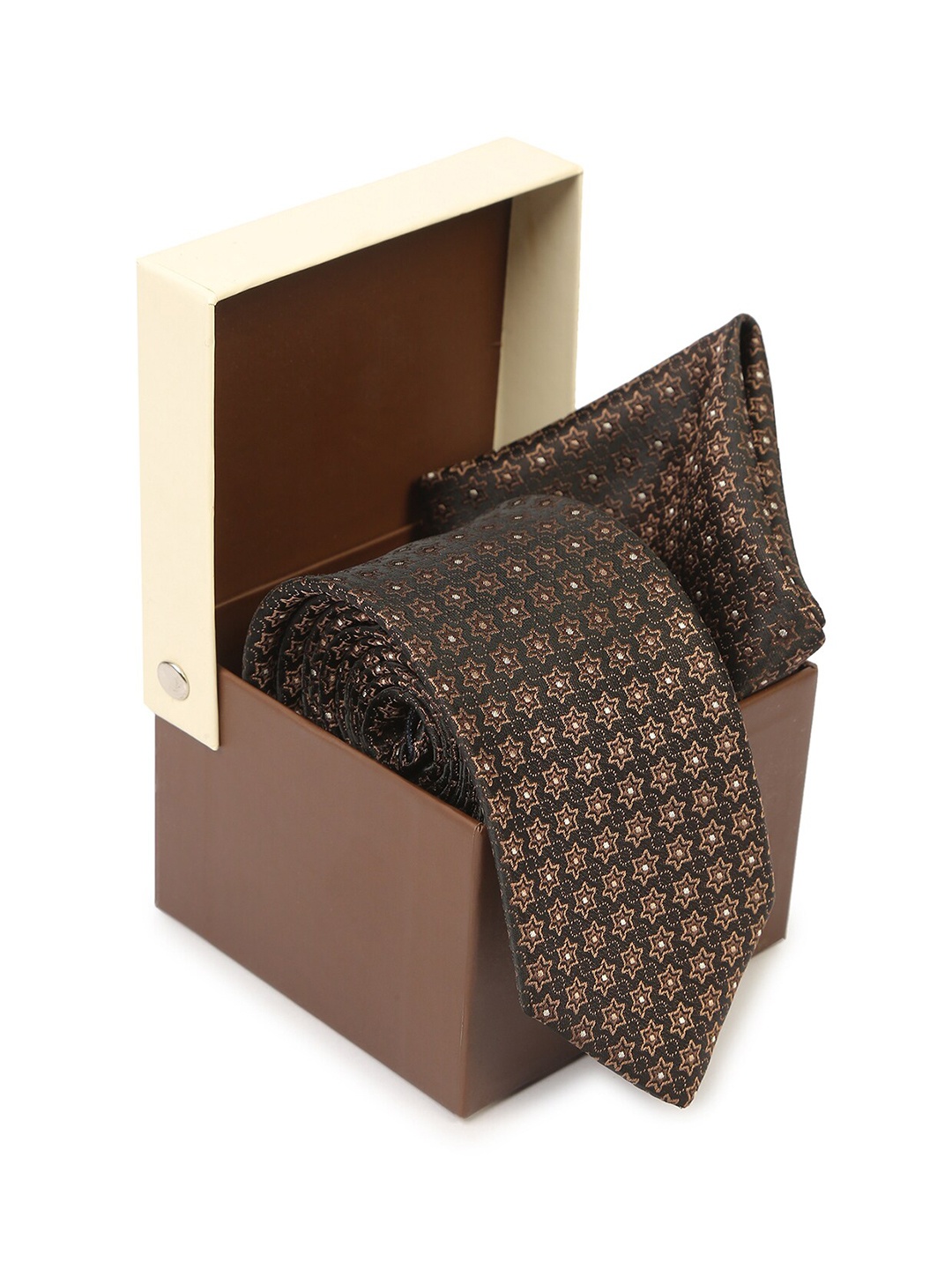 

Hashburys Men Premium Tie and Pocket Square Accessory Gift Set, Brown
