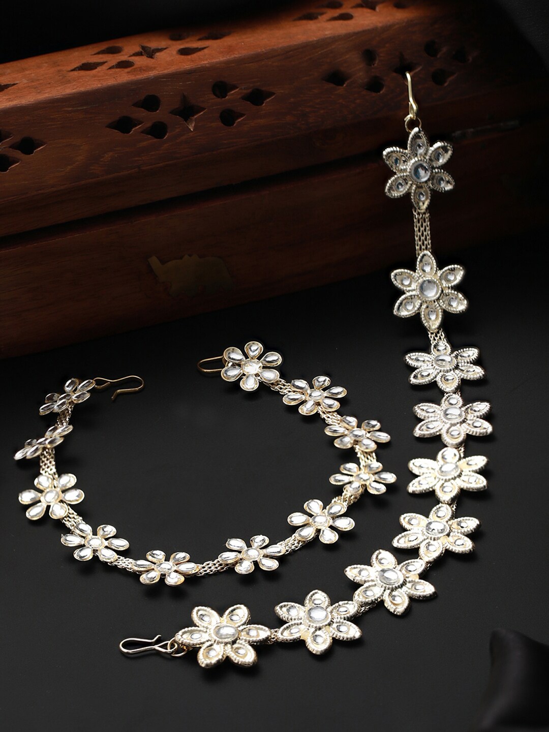 

Jazz and Sizzle Set of 2 Silver-Plated Kundan-Studded Matha Patti, White