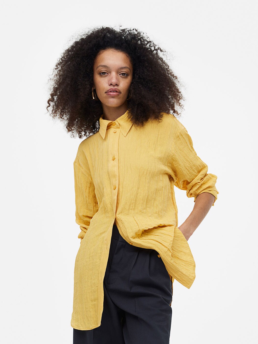 

H&M Women Crinkled Chiffon Shirt, Yellow