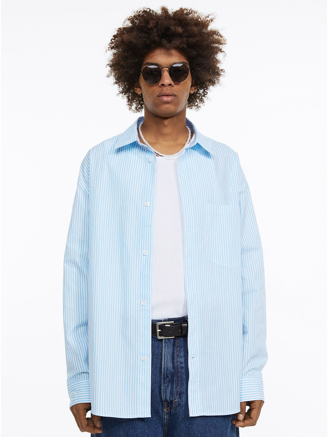 

H&M Men Oversized Fit Poplin Shirt, Turquoise blue