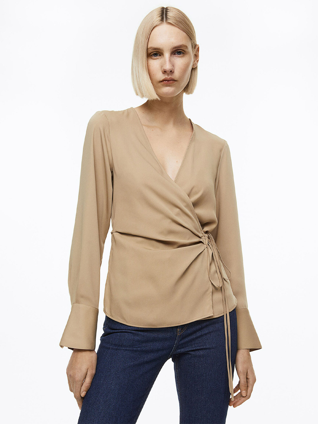 

H&M Women Wrap Blouse, Beige