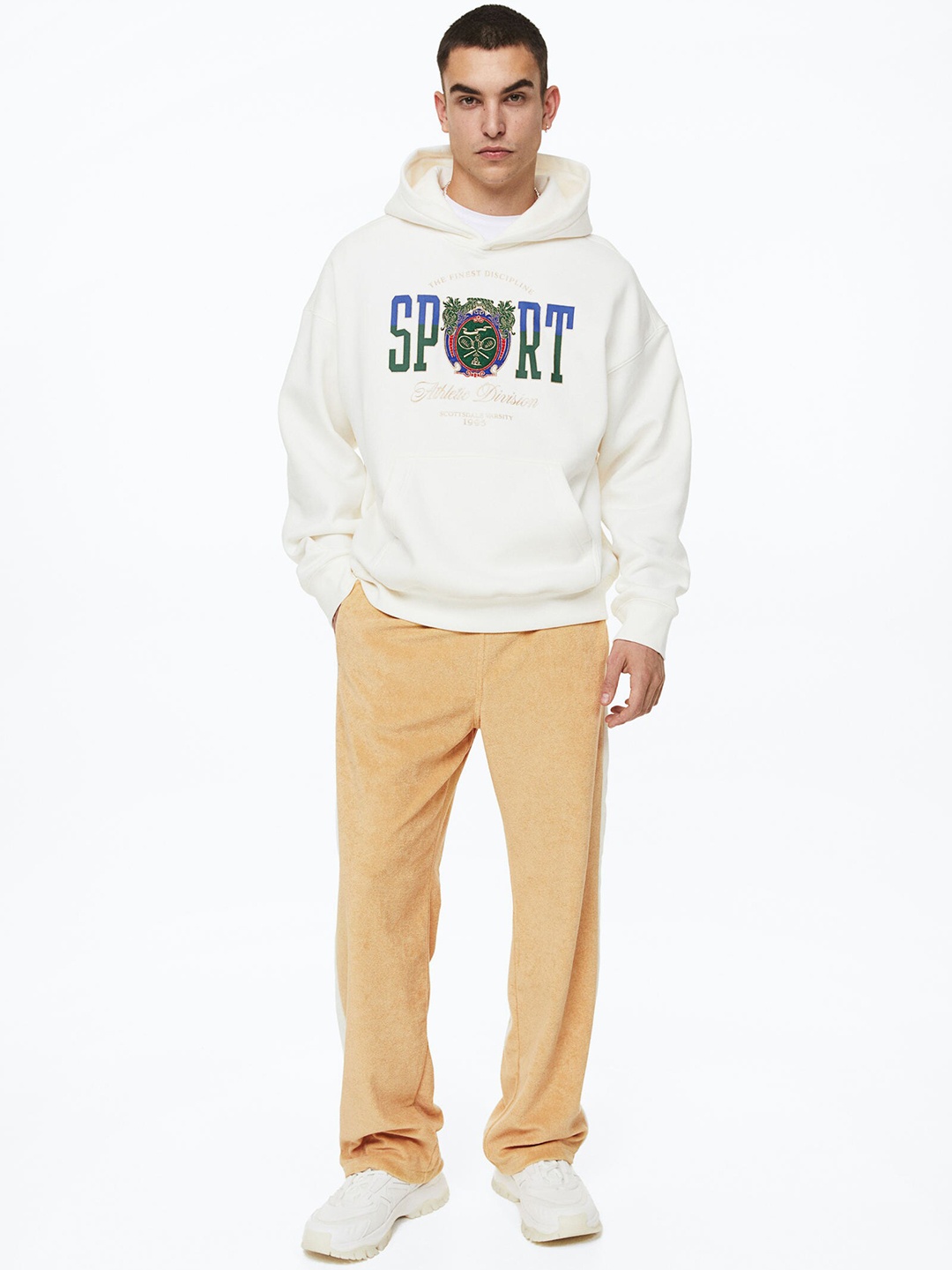 

H&M Men Relaxed Fit Terry Track Pants, Beige
