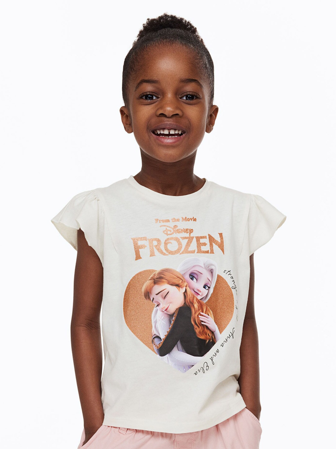 

H&M Girls 3-Pack Frozen Printed Cotton Jersey Tops, Beige