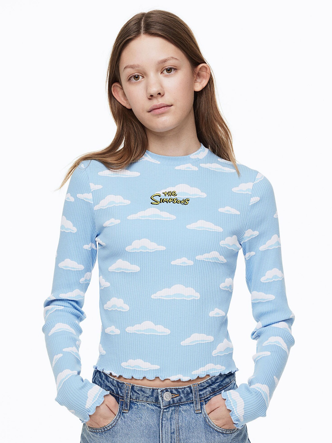 

H&M Girls Printed Jersey Top, Turquoise blue